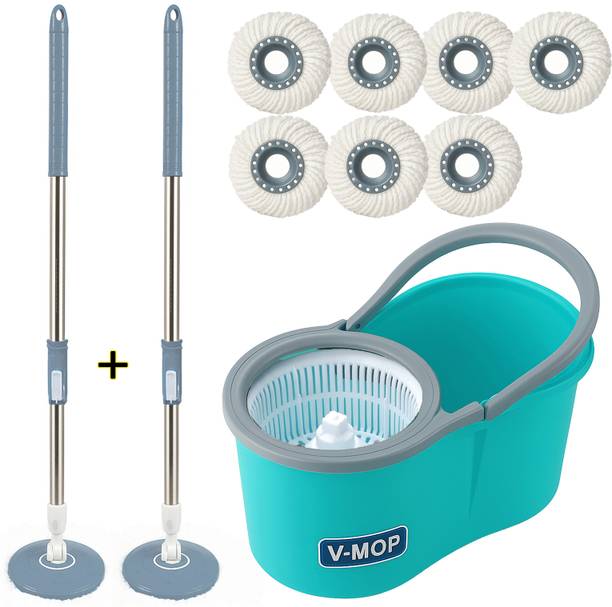 V-MOP Premium Classic Spin Bucket Mop With 7 Refills (( 6 Months Warranty on Rod )) Wet & Dry Mop