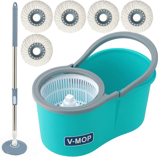 V-MOP Premium Classic Spin Bucket Mop With 5 Refills (( 6 Months Warranty on Rod )) Wet & Dry Mop