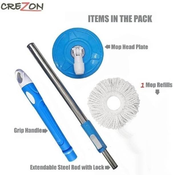 CREZON Magic Bucket Mop Stick/Rod With 1 Refill For Office & Home Mop Head and Rod