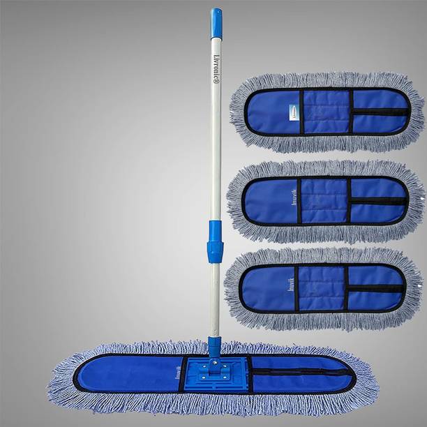 Inuvik Cotton pad Floor/Dust Mop | Wet and Dry mop Rod (24 INCH MOP with 3 Refill) Wet & Dry Mop