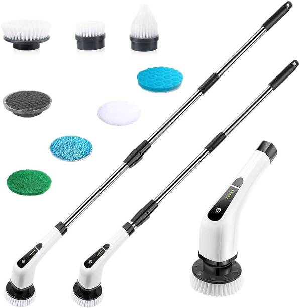 CARTSPACE 9 in 1 Electric Spin Scrubber,Cleaning Brush Scrubber for Home,Replaceable Heads Plastic, Microfibre, Sponge Wet and Dry Broom