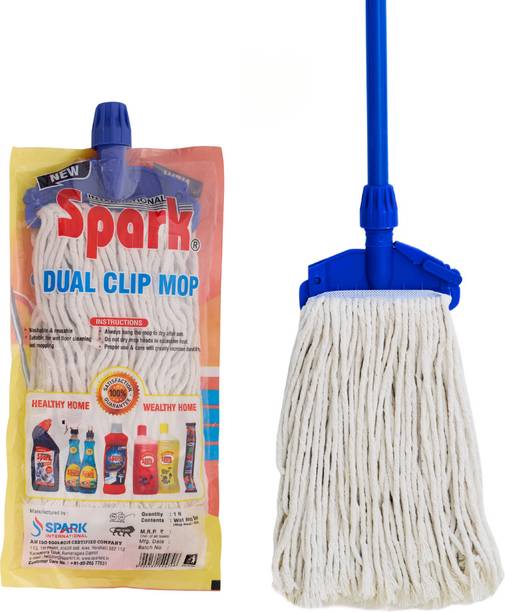 Spark International Dual Clip Mop | 100% Pure Cotton | Stainless Steel Handle | Easy Floor Cleaning Mop Rod