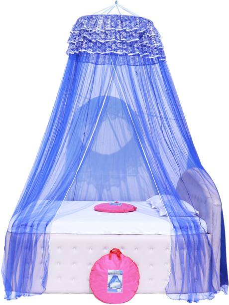 Homecute Decorative Canopy with Embroidery lase Hanging Double Bed Mosquito Net Polyester Washable Adults Mosquito Net