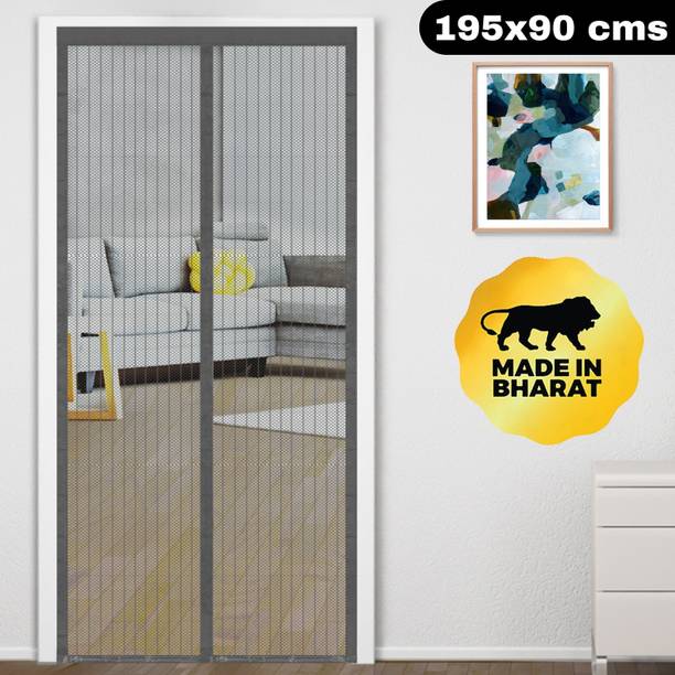 Classic Mosquito Net Polyester Adults Washable (195 cm X 90 cm)Magnetic Screen Door Net with Full Frame Hook&Loop Mosquito Net