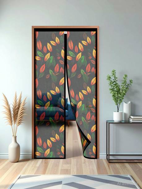 TurtleGrip Auto-closing Magnetic Full Frame New Autumn Leaf Design Door Polyester Washable Adults Mosquito Net
