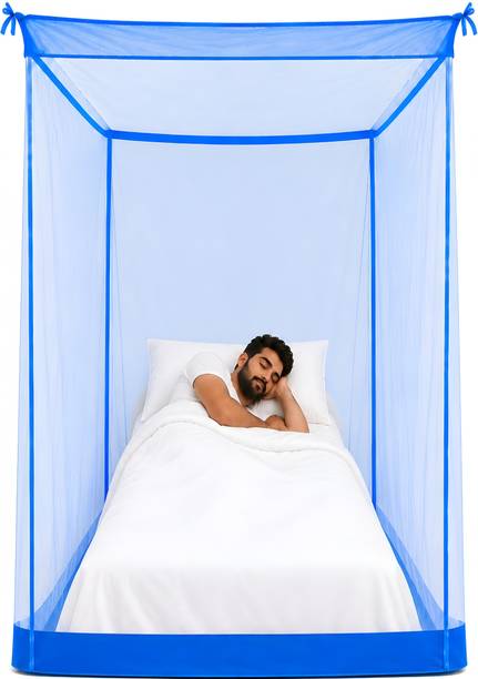 SafeNet Premium Blue Single Bed Canopy 4x6.5 ft Nylon Washable Adults Mosquito Net