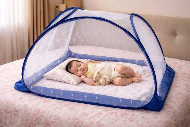 Barakah Mart Foldable Baby Mosquito Net For 0 to 36 Months Old baby with 3ftx3ftx2.5ft Size HDPE - High Density Poly Ethylene Washable Kids Mosquito Net