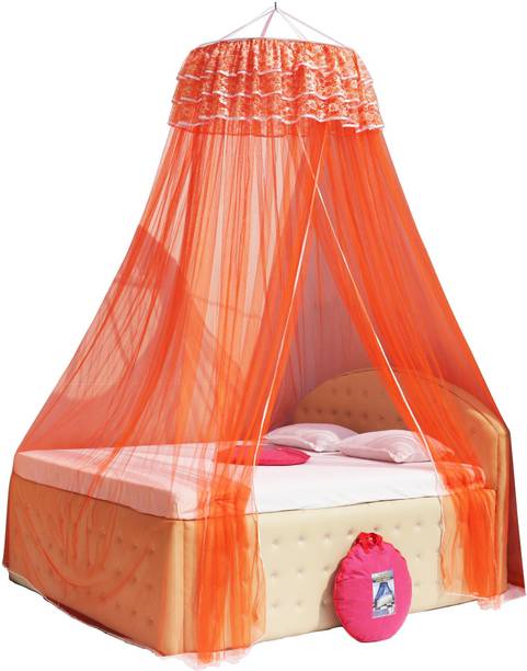 Homecute Decorative Canopy with Embroidery lase Hanging Double Bed Mosquito Net Polyester Washable Adults Mosquito Net