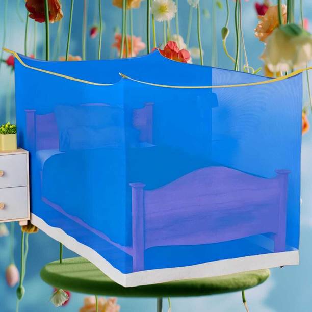 MINIKIDZ Polyester Adults Washable Double Bed Mosquito Net,(6X6.5 Feet) -Blue011 Mosquito Net
