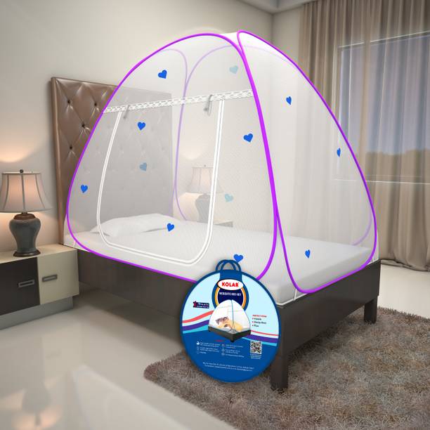 Kolar Premium 6.5 Feet x 4 Feet Single Bed Machardani With Heart, Single Bed Polyester Washable Adults Mosquito Net