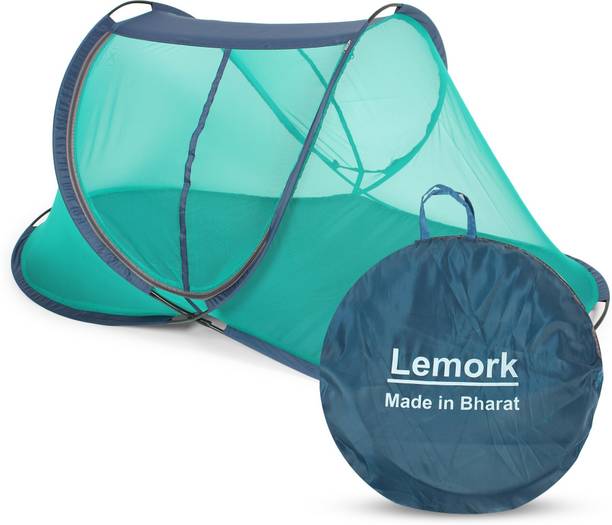 Lemork Polyester Adults Washable Single Bed Mosquito Net with Base, Macchardani with Base(Multi Color, Size 7.5x4x4 Feet) Mosquito Net