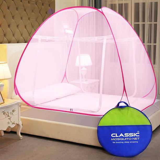 क्लासिक मॉस्कीटो नेट Foldable for Double & King Size Bed -(200*200*145 CM) पॉलिएस्टर के लिए बनाया गया मॉस्कीटो नेट