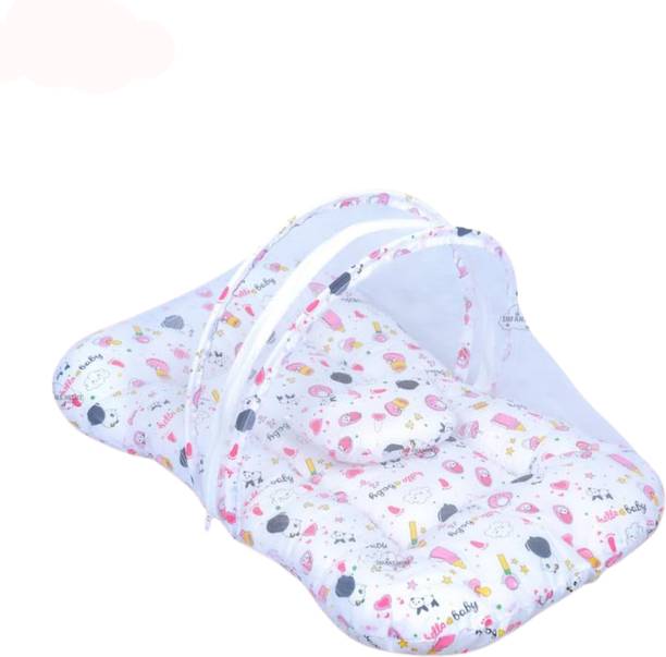 Tip 'n' Top Cotton Infants Washable Baby Bed with Mosquito Net, Portable Mattress with Zip Closure & Pillow Mosquito Net