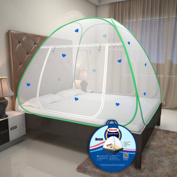 Kolar Premium 6.5 Feet x6.5 Feet Double Bed Machardani With Heart,King Size Double Bed Polyester Washable Adults Mosquito Net