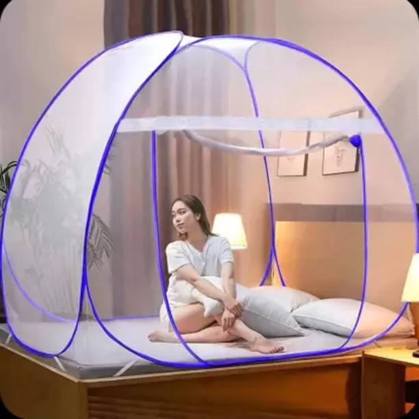 LA VERNE Polyester Adults Washable King size foldable Mosquito Net Tent style Bluee Mosquito Net