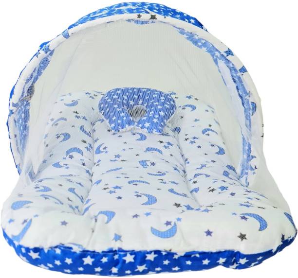 BRANDONN Cotton Infants Washable New born Baby bedding set With Mosquito Net And Pillow - Stars and Moon Royal Mosquito Net