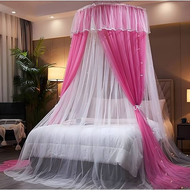 Newnet Home Bed, Hanging Dome Mosquito Net, Single to Double Bed Canopy Hanging, Pink Polyester Washable Adults Mosquito Net