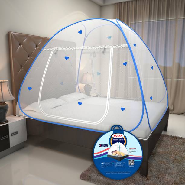 Kolar Premium 6.5 Feet x6.5 Feet Double Bed Machardani With Heart,King Size Double Bed Polyester Washable Adults Mosquito Net