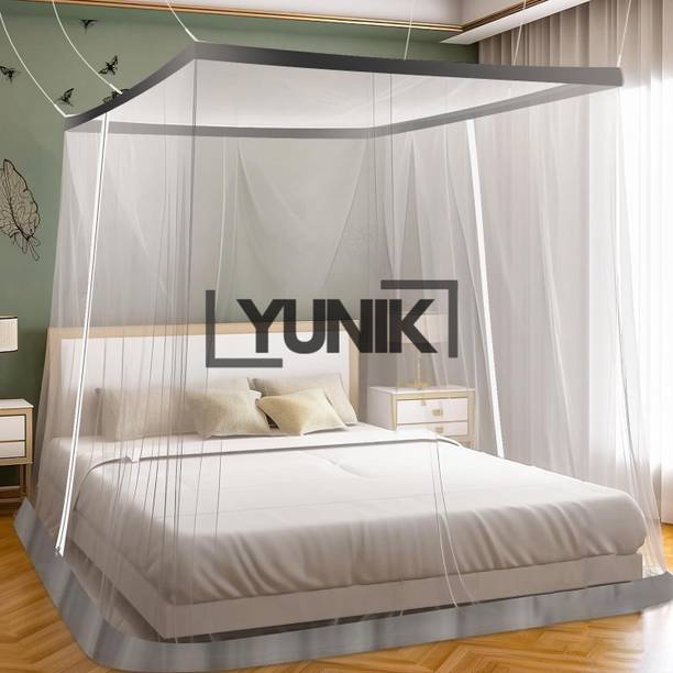 Yunik Premium Hanging Net Canopy for Double, King and Queen Size Beds Elegant Bed Cotton Washable Adults Mosquito Net