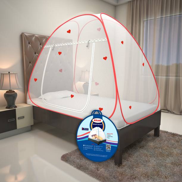 Kolar Premium 6.5 Feet x 4 Feet Single Bed Machardani With Heart, Single Bed Polyester Washable Adults Mosquito Net