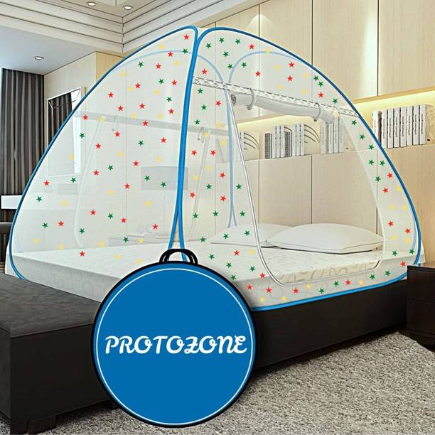 PROTOZONE Polyester Adults Washable Foldable King Size Bed,Double Bed With Free Star 6ft x 6ft Light Blue Mosquito Net