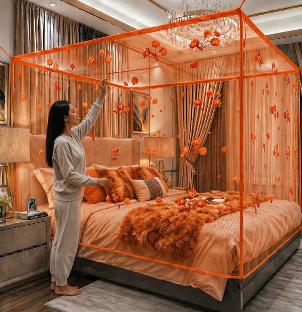 SS ENTERPRISE Double Bed (6x7) Mosquito Net , Fine Mesh , Floral Printed Design HDPE - High Density Poly Ethylene Washable Adults Mosquito Net
