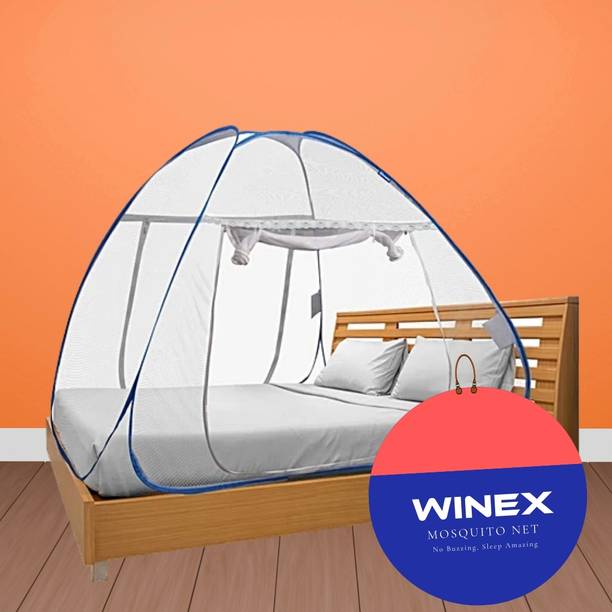 Winex Luxury Canopy Style Net – Double Bed Blue White Polyester Washable Adults Mosquito Net