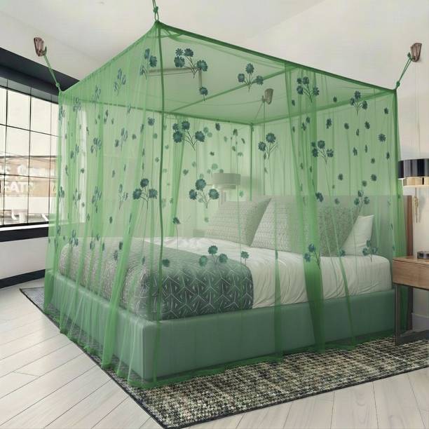BiteSafe Premium Flower Design Light Green Mosquito Net for Double Bed (6X7) HDPE - High Density Poly Ethylene Washable Adults Mosquito Net