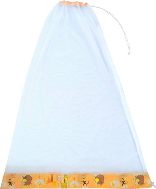 Younique Cotton Infants Washable Mosquito Net for Baby Cradle / Mosquito Net For Baby Jhula / Baby Swing with Zip Opening (0-3 Yrs) - Orange & White Mosquito Net