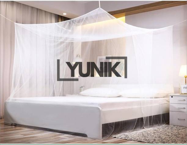 Yunik Premium Hanging Net Canopy for Double, King and Queen Size Beds Elegant Bed Cotton Washable Adults Mosquito Net