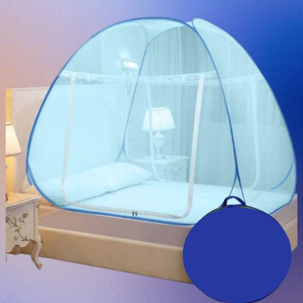 AK FAISHAN Durable Folding Mosquito Net Blue Polyester Washable Adults Mosquito Net