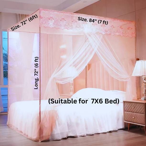VVS Mosquito net decoration King bed canopy White Lace Size 7X6 (Without Stand) Cotton Washable Adults Mosquito Net
