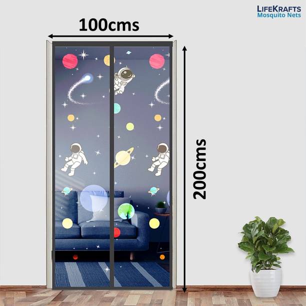 लाइफक्राफ्ट Door Mosquito Net with Magnets Color Planet Theme With Blue Background पॉलिएस्टर के लिए बनाया गया मॉस्कीटो नेट