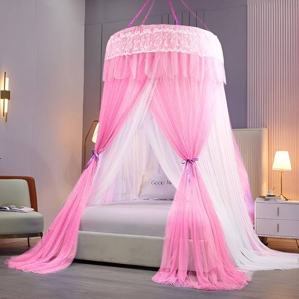 Newnet Light Pink Mosquito Net Machardani Canopy Decorative Palace Style Mosquito Polyester Washable Adults Mosquito Net