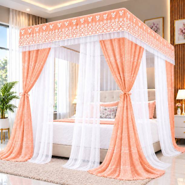 Castle 4 Corner Canopy Mosquito Net Mandap Decoration 6X6 Double bed Polyester Washable Adults Mosquito Net