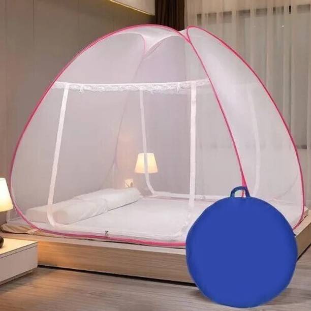 Privine Polyester Adults Washable DOUBLE/QUEEN/KING BED MOSQUITO NET TENT FOR ADULTS (Pink)/ Mosquito Net
