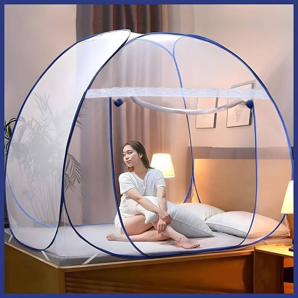 मोनारिका Royal Blue 6 Ft x 6 Ft Mosquito net Suitable for Double Bed कॉटन के लिए बनाया गया मॉस्कीटो नेट