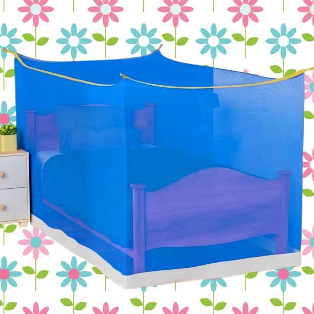 MINIKIDZ Polyester Adults Washable Double Bed Mosquito Net,(6X6.5 Feet) -Blue030 Mosquito Net