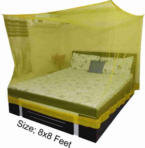 ZIMBLE Nylon Adults Washable Yellow mosquito net king size bed 10x6.5 ft hanging folding machardani Mosquito Net