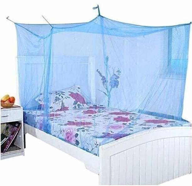 MINIKIDZ HDPE - High Density Poly Ethylene Adults Washable Double Bed Mosquito Net,(7X7 Feet) Blue Colour Mosquito Net