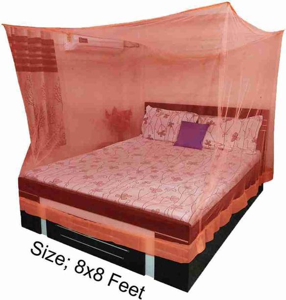 ZIMBLE Nylon Adults Washable Orenge mosquito net king size bed 10x6.5 ft hanging folding machardani Mosquito Net