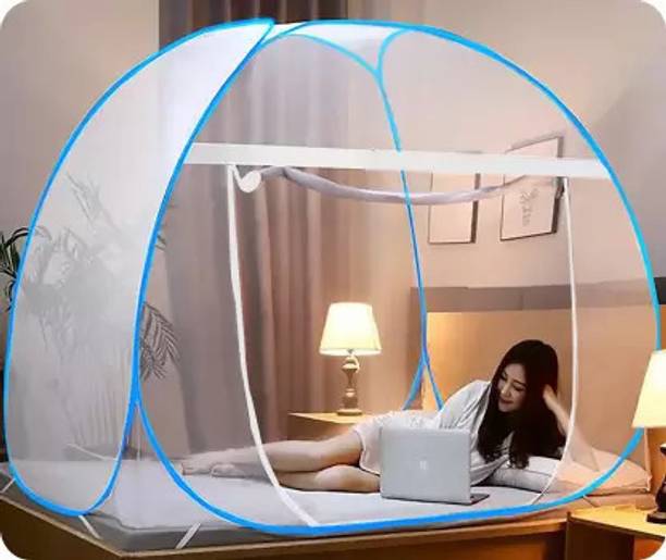 Adbra HDPE - High Density Poly Ethylene Adults Washable Polyester Adults Net Foldable Queen Size Bed with Free Saviours Mosquito White Mosquito Net