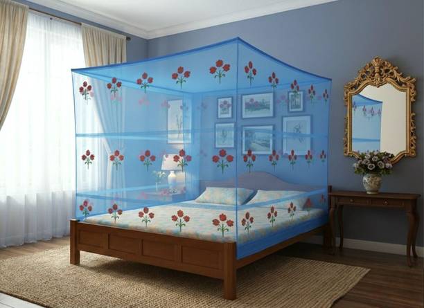 homica Elegant Printed Mosquito Net for Double Bed – 360° Full Coverage Cotton Washable Adults Mosquito Net