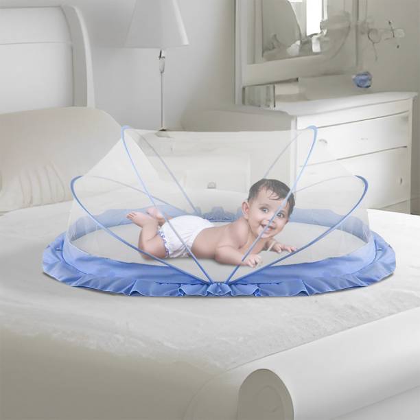 lifekrafts Nylon Infants Baby Folding Crib Mosquito Net BLUE Color Crib net Big Size Mosquito Net