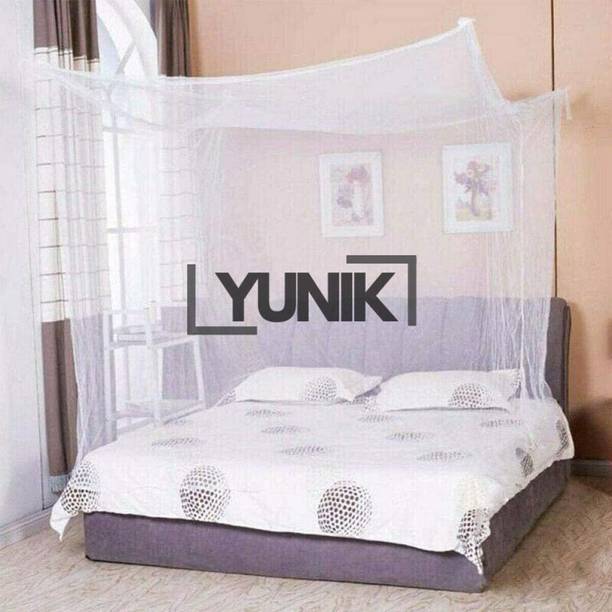 Yunik Premium Hanging Net Canopy for Double, King and Queen Size Beds Elegant Bed Cotton Washable Adults Mosquito Net