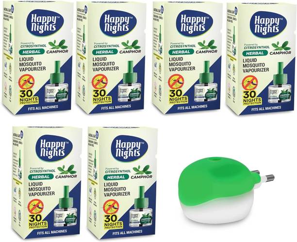 SHADOW HAPPYNIGHTS Mosquito Repellent | Herbal Comphor Repellent |(Pack of 6 Refill plus 1 machine) Mosquito Vaporiser 1 Unit 6 Refill