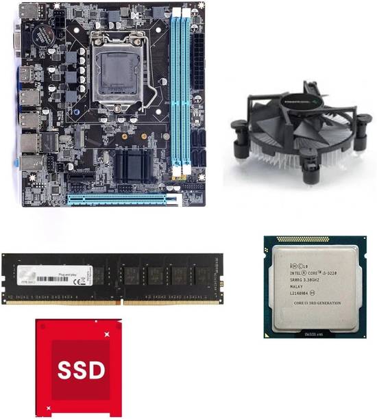 JAINX H61-i3-4GB-PFAN-128GB-SSD-COMBO LGA 1155Socket ATX Intel H61 Express Chipset DDR3 Motherboard for Desktop