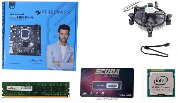 ZEBRONICS H61M2+ Starlite 256GB NVME SSD & 4GB DDR3 RAM with Core i3(3rd Gen) CPU comboset LGA 1155Socket ATX Intel H61 Express  Chipset DDR3 Motherboard for Desktop