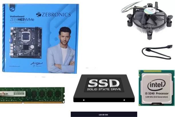 JAINX H61-i3-4GB-PFAN-128GB-SSD-COMBO LGA 1155Socket ATX Intel H61 Express Chipset DDR3 Motherboard for Desktop