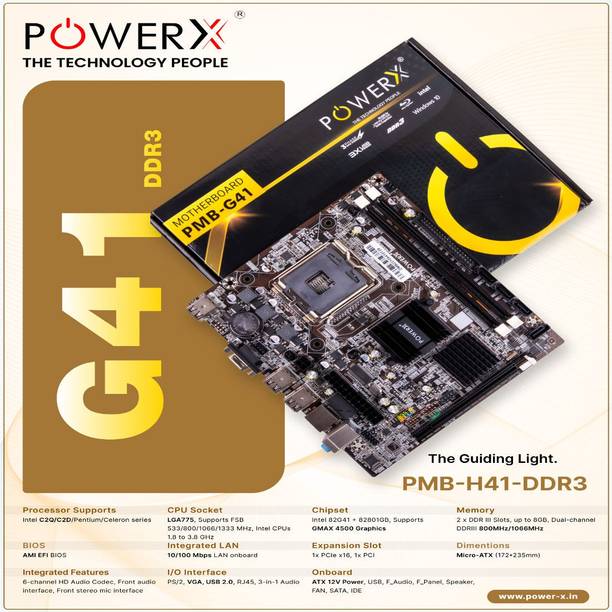 powerx PMB - G41 LGA 775Socket Micro-ATX Intel G41 Chipset DDR3 Motherboard for Desktop